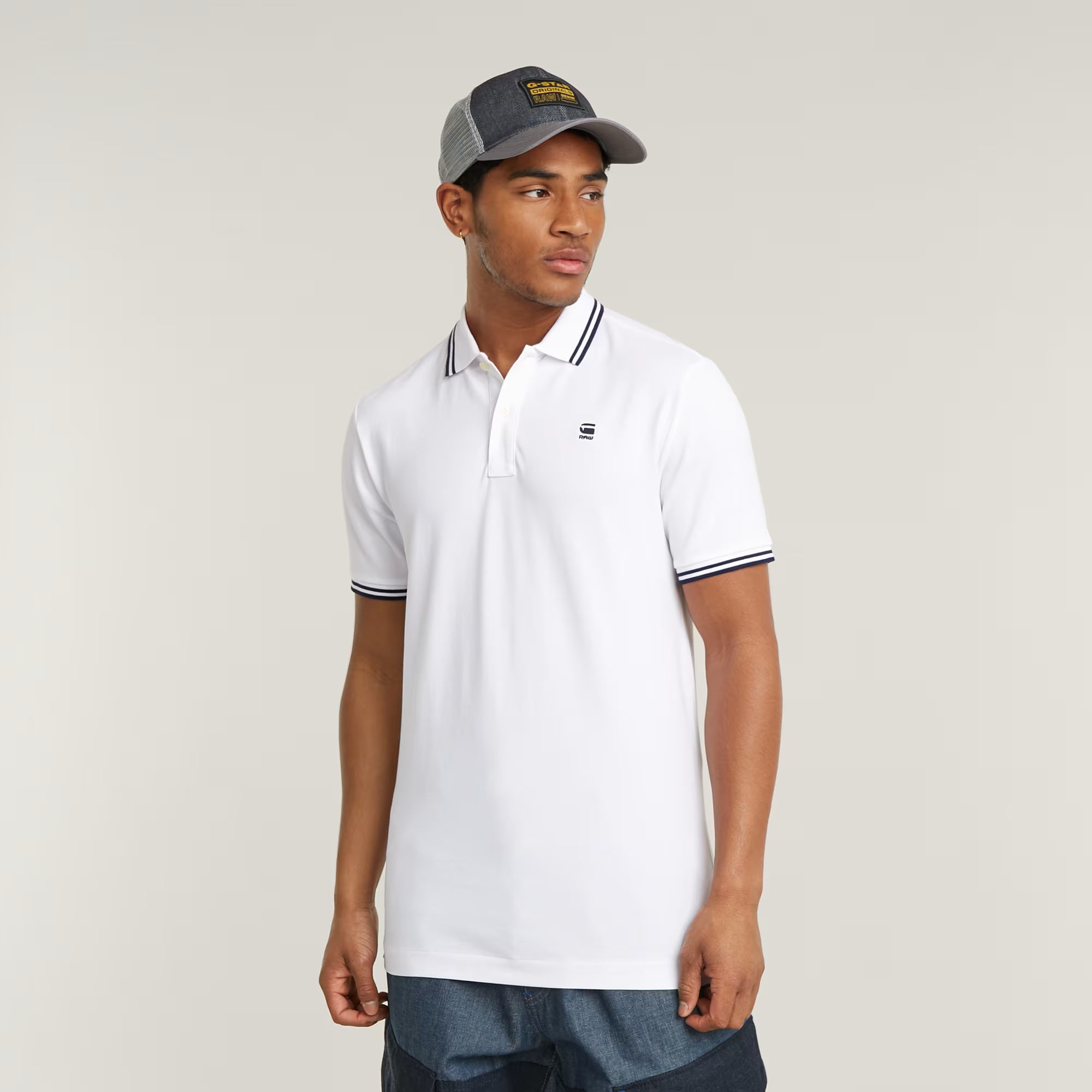 G-STAR RAW MEN POLO DUNDA SLIM STRIPE WHITE