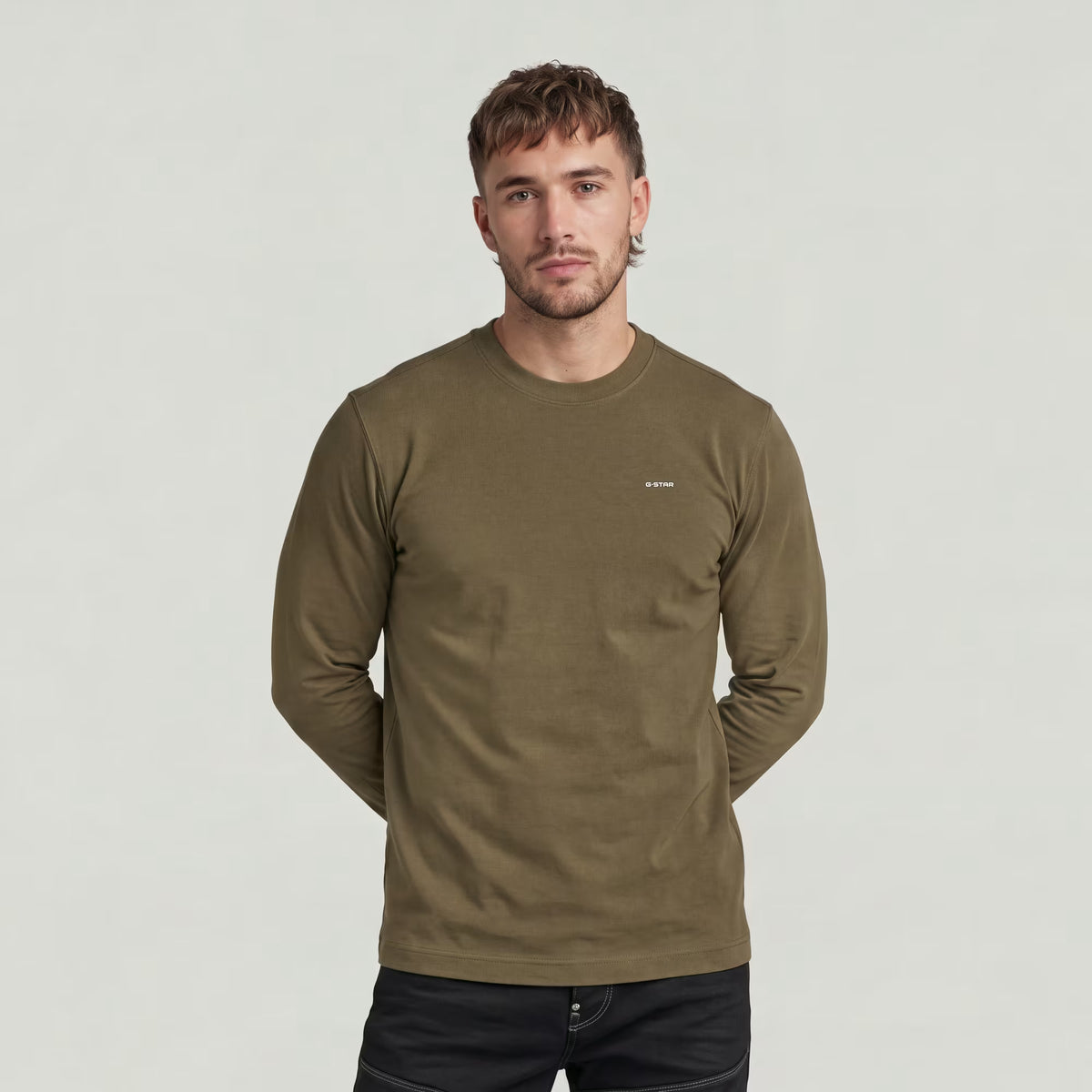 G-STAR RAW MEN SWEATER TRUE REGULAR T-SHIRT DARK KHAKI