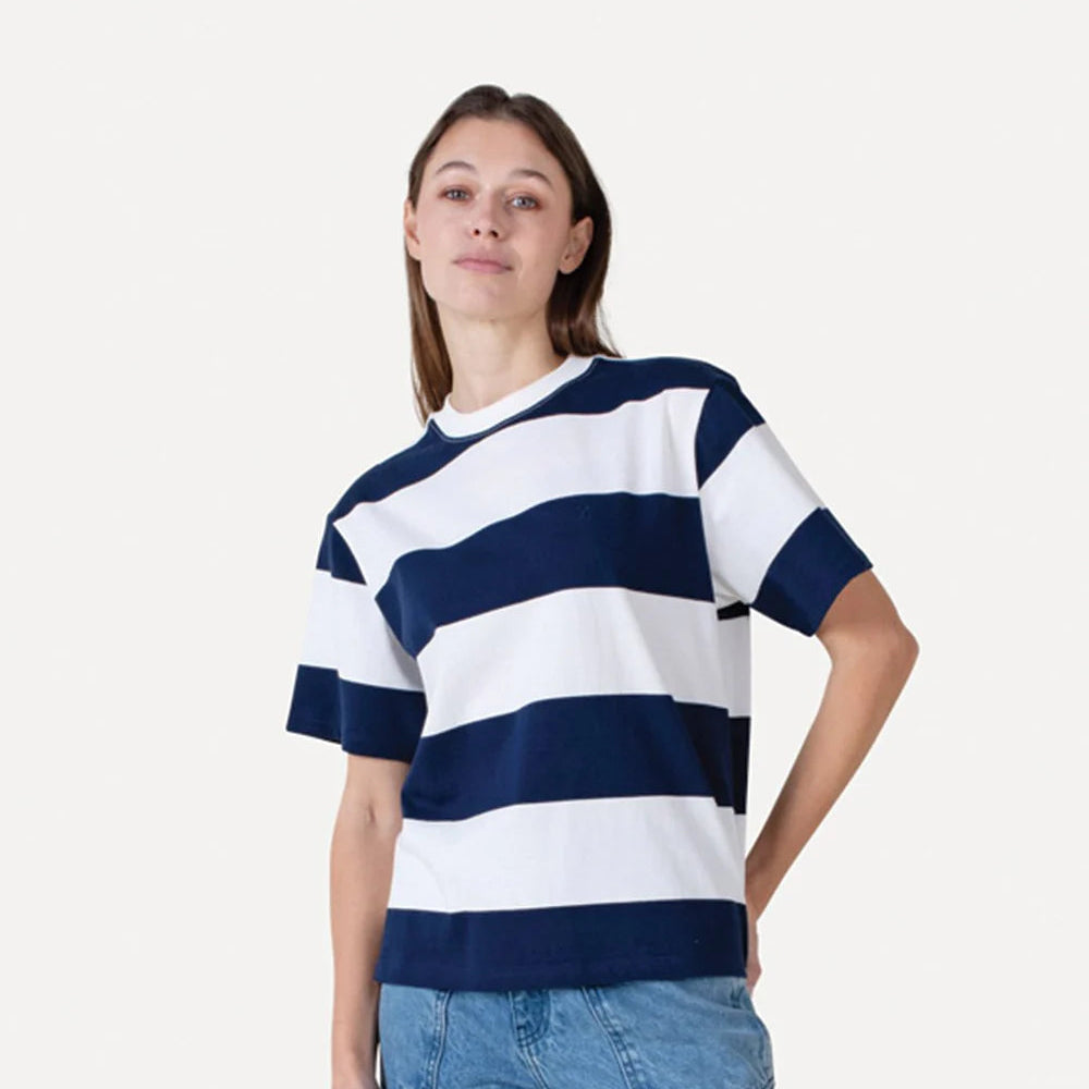 ANOTHER-LABEL T-SHIRT GINI S/S STRIPE NIGHT SKY OFF WHITE