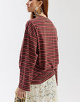 HARPER & YVE SWEATER TOMMY-LS SADDLE BROWN/RED