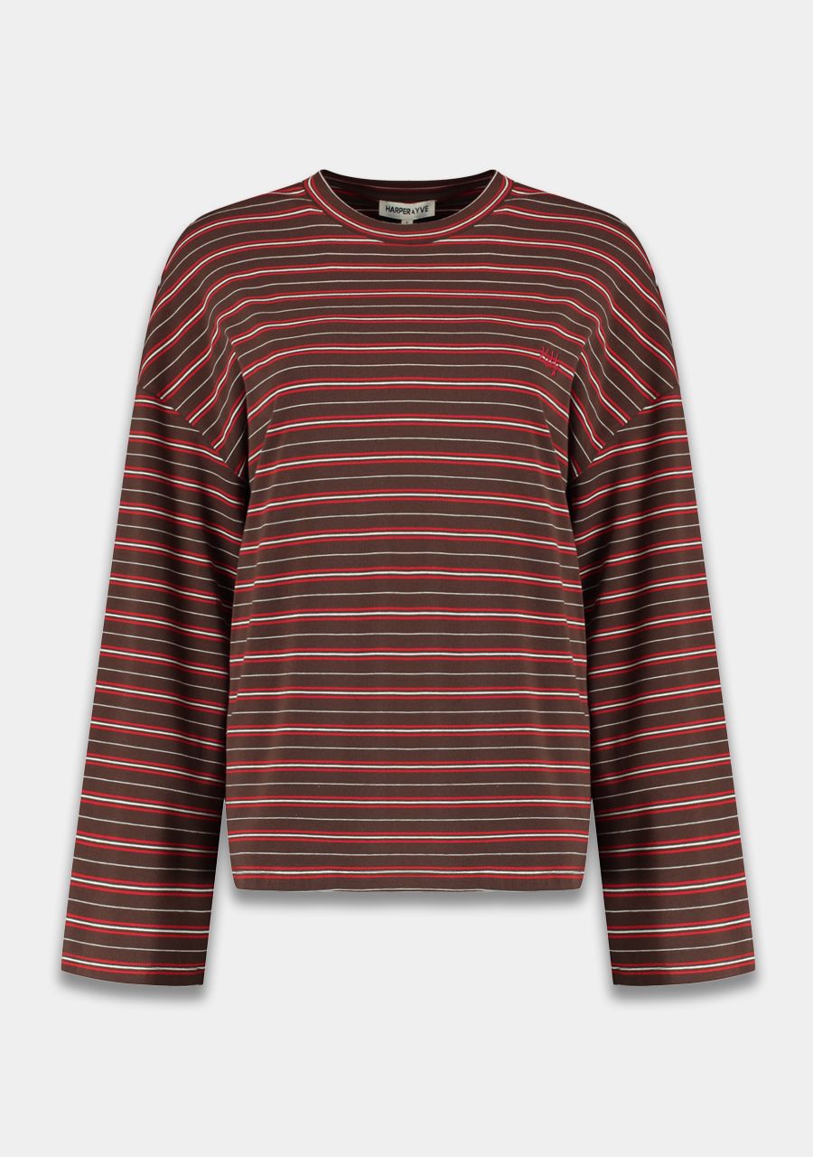 HARPER &amp; YVE SWEATER TOMMY-LS SADDLE BROWN/RED