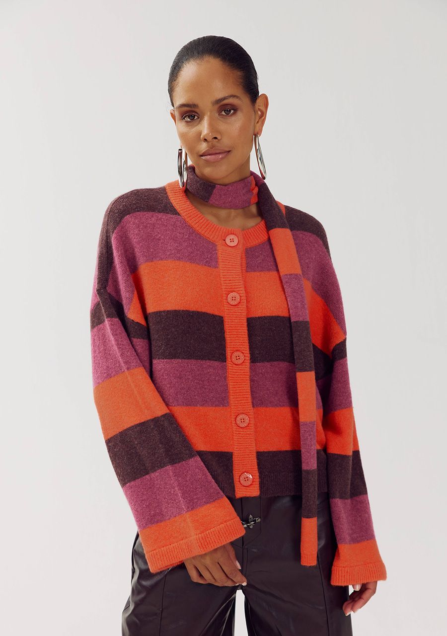 HARPER &amp; YVE VEST INDY-CA CARDIGAN HOT FUDGE STRIPE