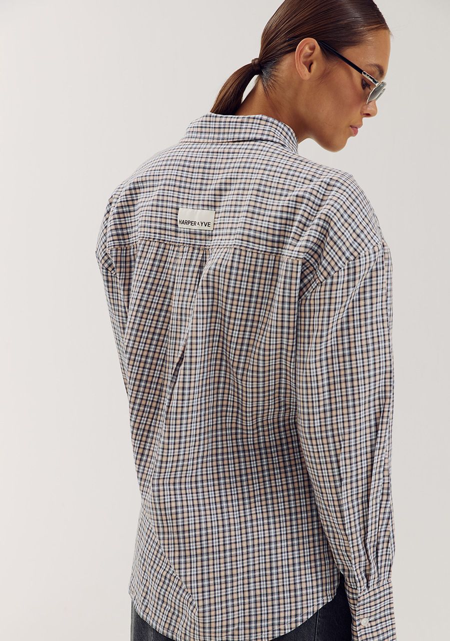 HARPER &amp; YVE BLOUSE KIM-LS MUDDY TAUPE CHECK