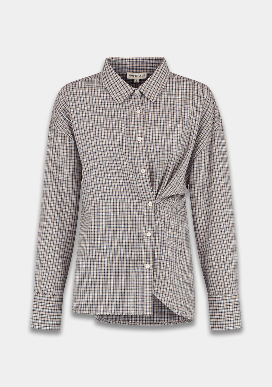 HARPER &amp; YVE BLOUSE KIM-LS MUDDY TAUPE CHECK