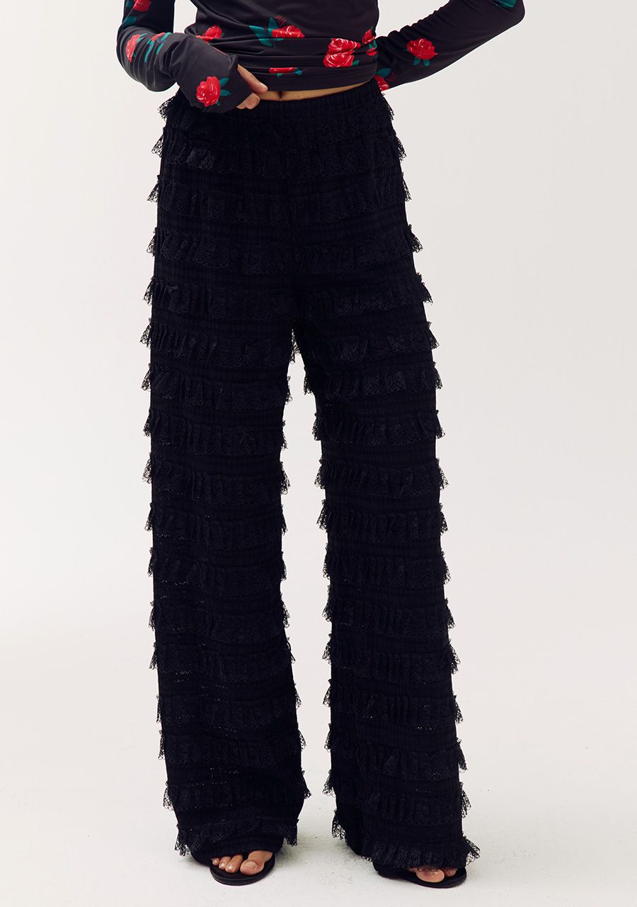HARPER &amp; YVE PANTS LO-PA WITH RUFFLES AND WIDE LEG BLACK