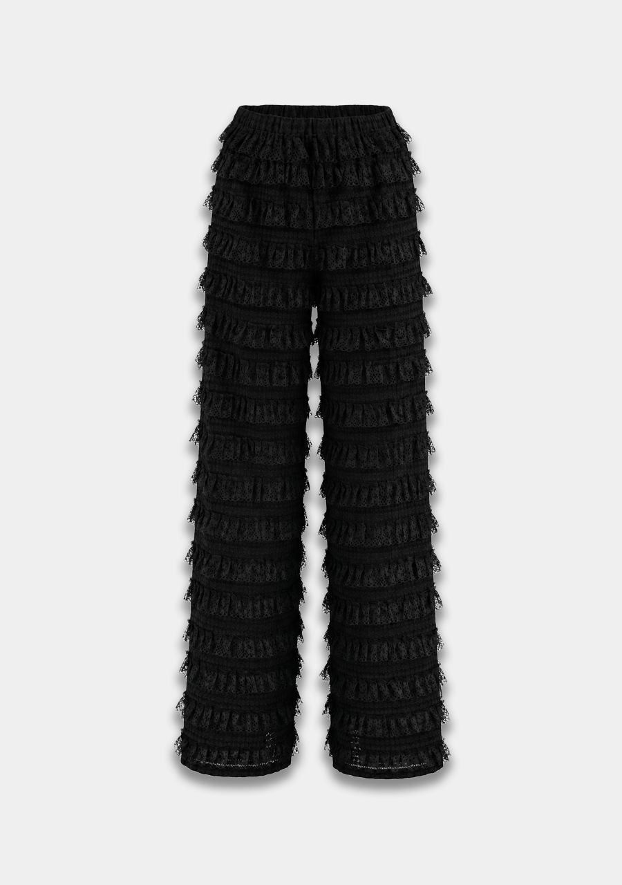 HARPER &amp; YVE PANTS LO-PA WITH RUFFLES AND WIDE LEG BLACK