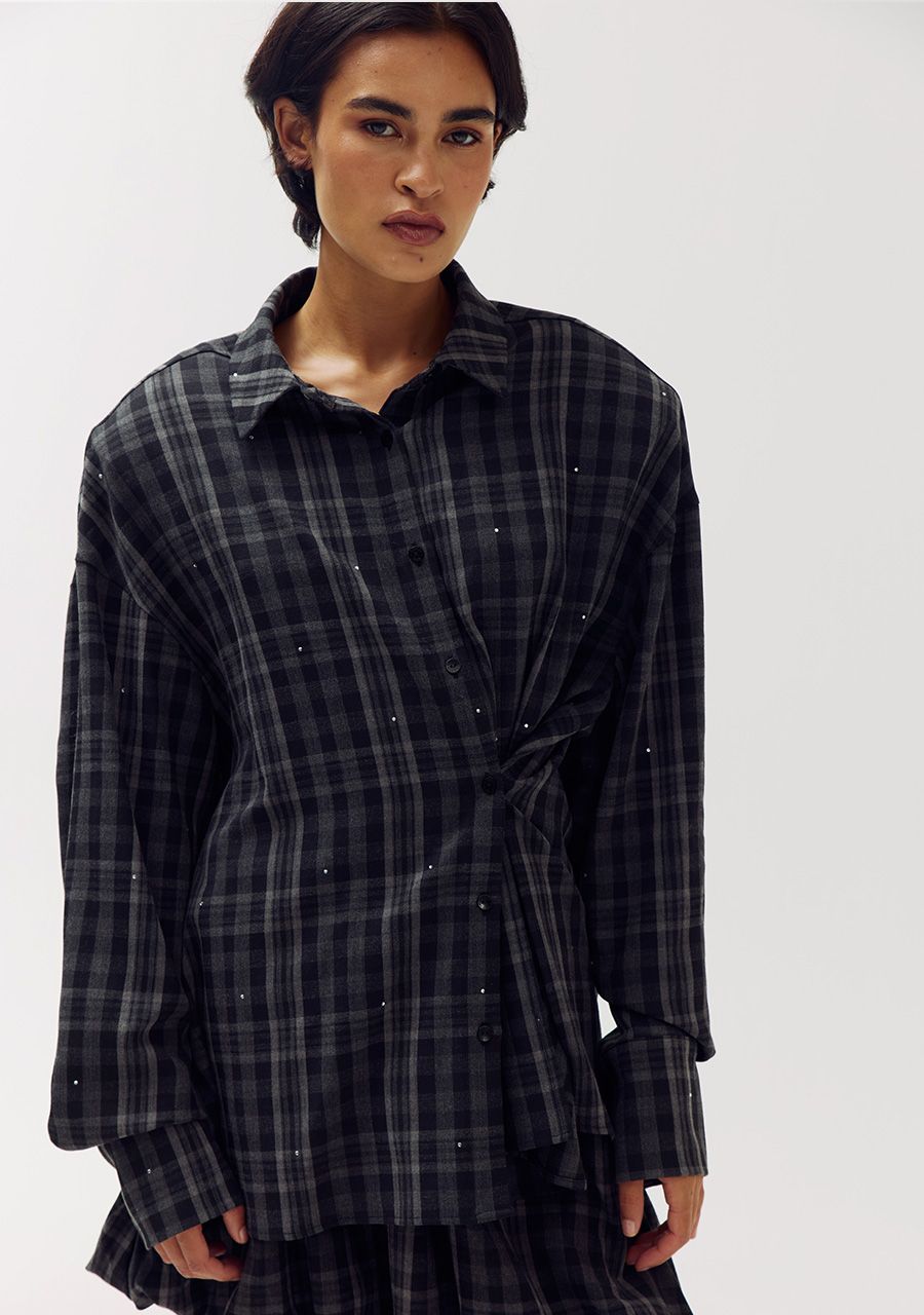 HARPER &amp; YVE BLOUSE KIM-LS GREY CHECK