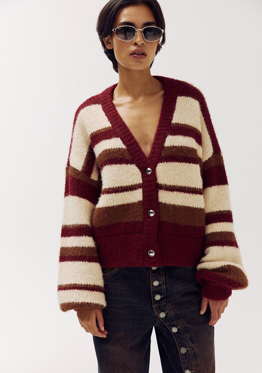 HARPER &amp; YVE VEST NOOR-CA CARDIGAN DARK RED STRIPE