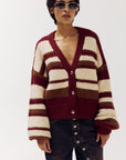 HARPER & YVE VEST NOOR-CA CARDIGAN DARK RED STRIPE