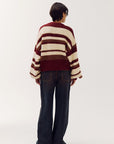 HARPER & YVE VEST NOOR-CA CARDIGAN DARK RED STRIPE