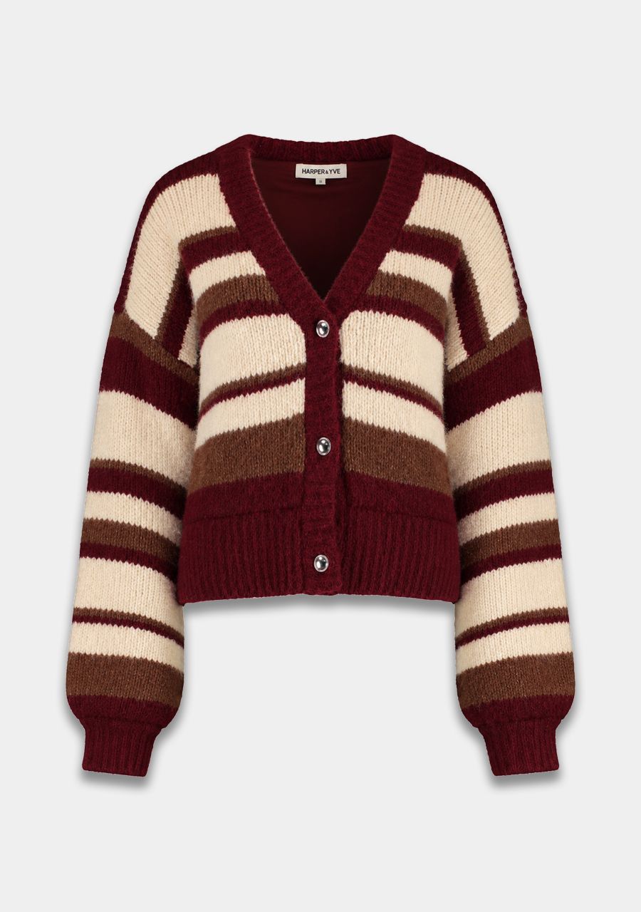 HARPER &amp; YVE VEST NOOR-CA CARDIGAN DARK RED STRIPE