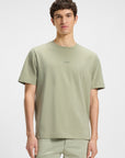 BOSS MEN T-SHIRT STRETCH COTTON WITH LOGO PRINT OPEN GREEN