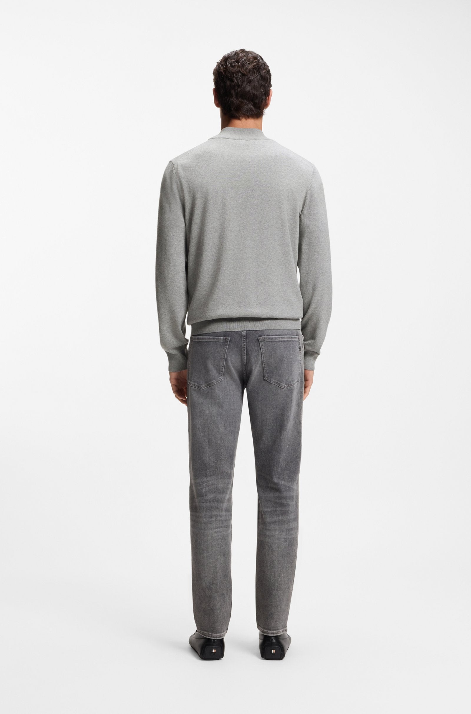 BOSS MEN PULLOVER PADRO-L ZIP NECK KNITTED COTTON SILVER