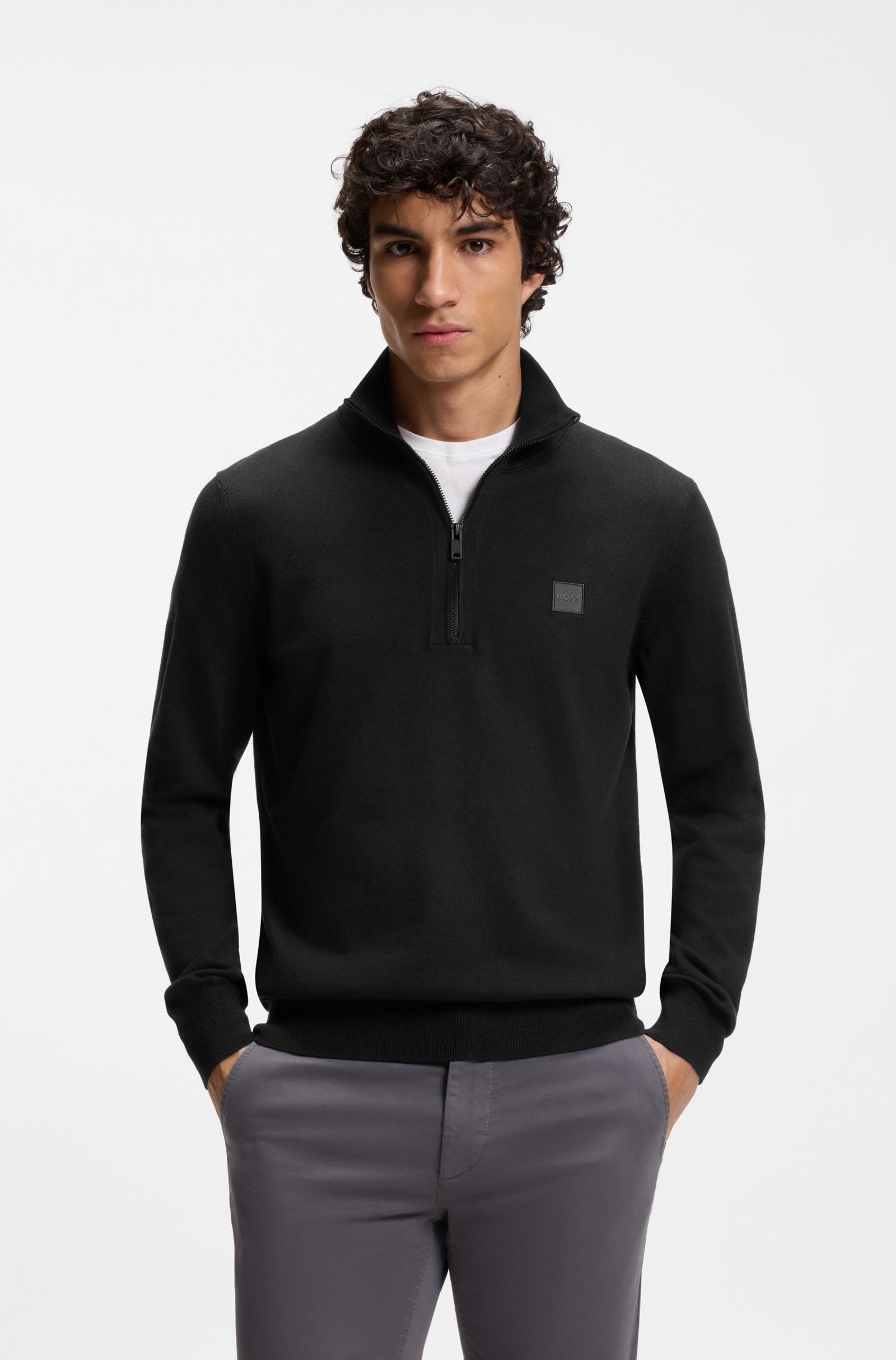 BOSS MEN PULLOVER KANOBIX-S HALF ZIP DARK BLUE