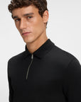 BOSS MEN POLO PIQUE STRUCTURE AND ZIPPER BLACK