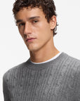 BOSS MEN PULLOVER CABLE KNIT WOOL AND CASHMERE MEDIUM GREY