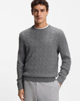 BOSS MEN PULLOVER CABLE KNIT WOOL AND CASHMERE MEDIUM GREY