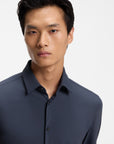 BOSS MEN OVERHEMD P-HANK-S-K-261 SLIM FIT STRETCH OPEN BLUE
