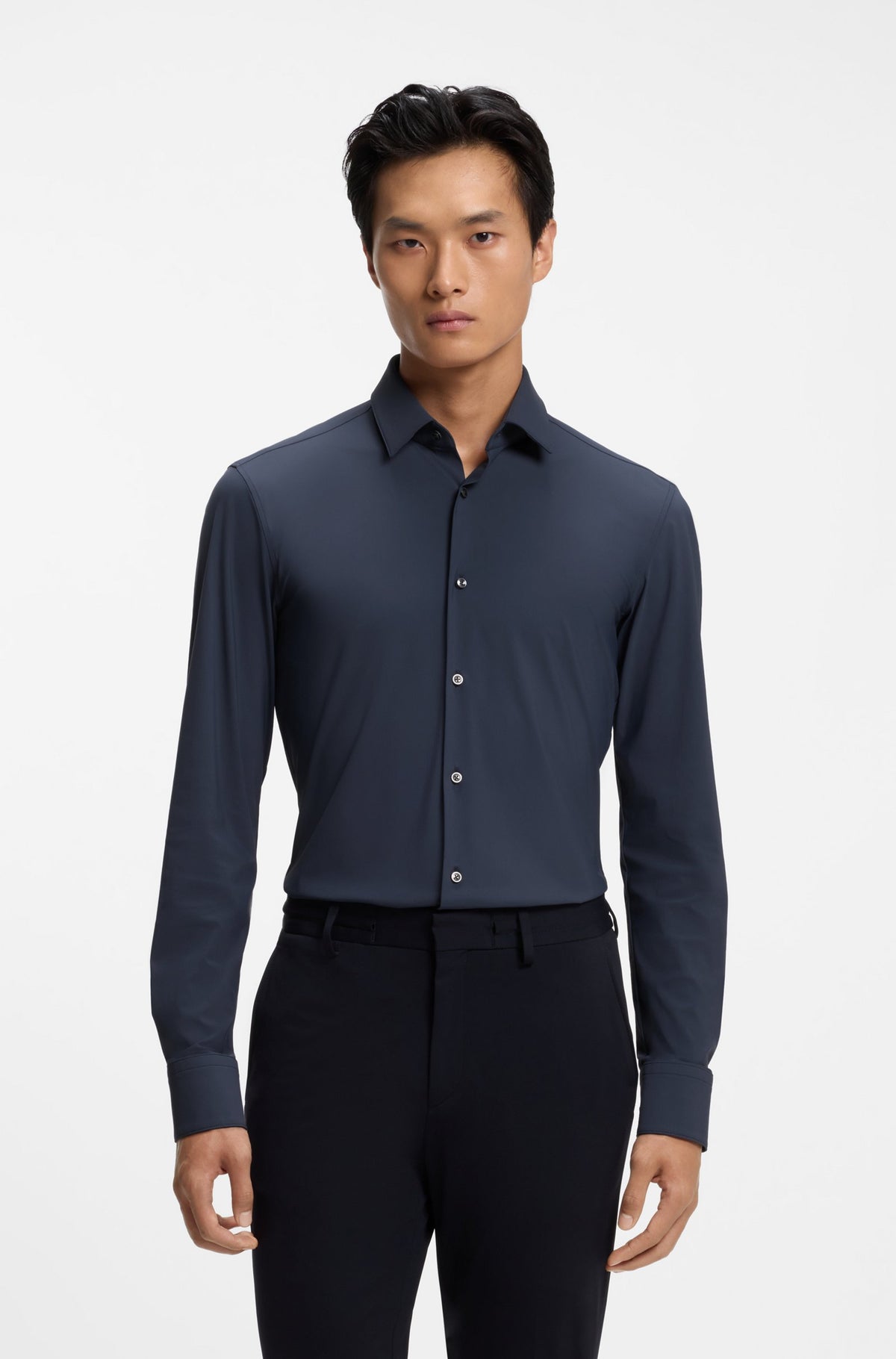 BOSS MEN OVERHEMD P-HANK-S-K-261 SLIM FIT STRETCH OPEN BLUE