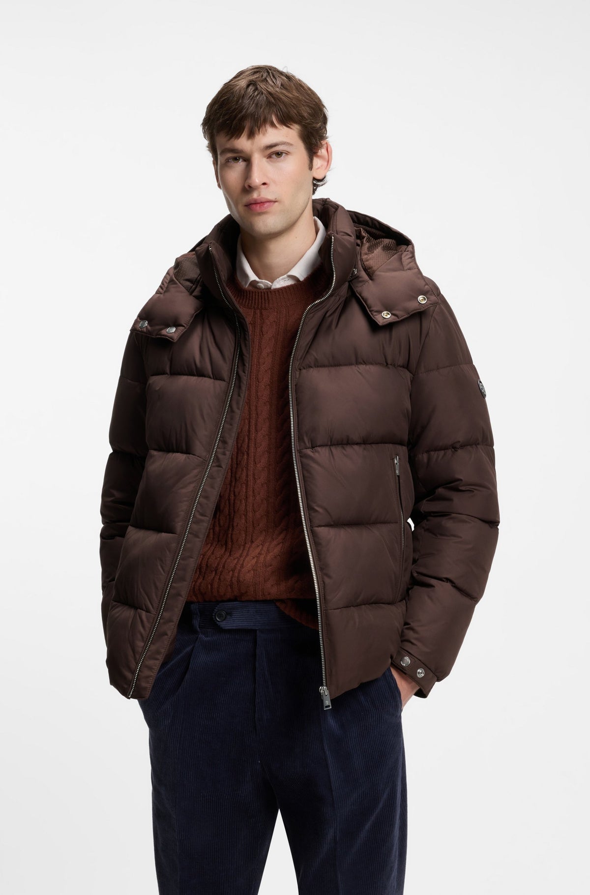 BOSS MEN JAS H-COLTER WATER REPELLENT PUFFER JACKET DARK BROWN