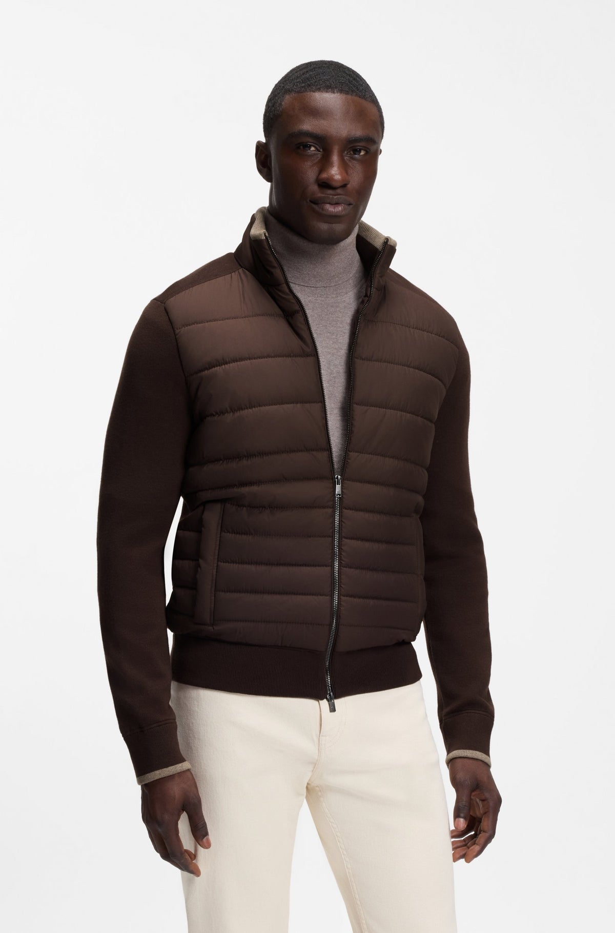 BOSS MEN JAS H-FACENTE ZIPPER AND PADDED FRONT DARK BROWN