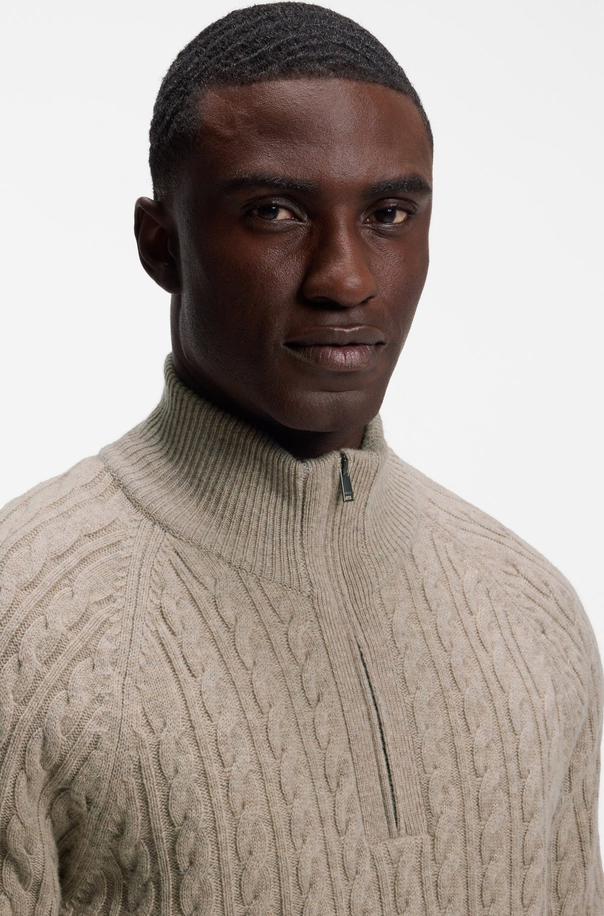 BOSS MEN PULLOVER H-FURORE HALF ZIP OPEN BROWN