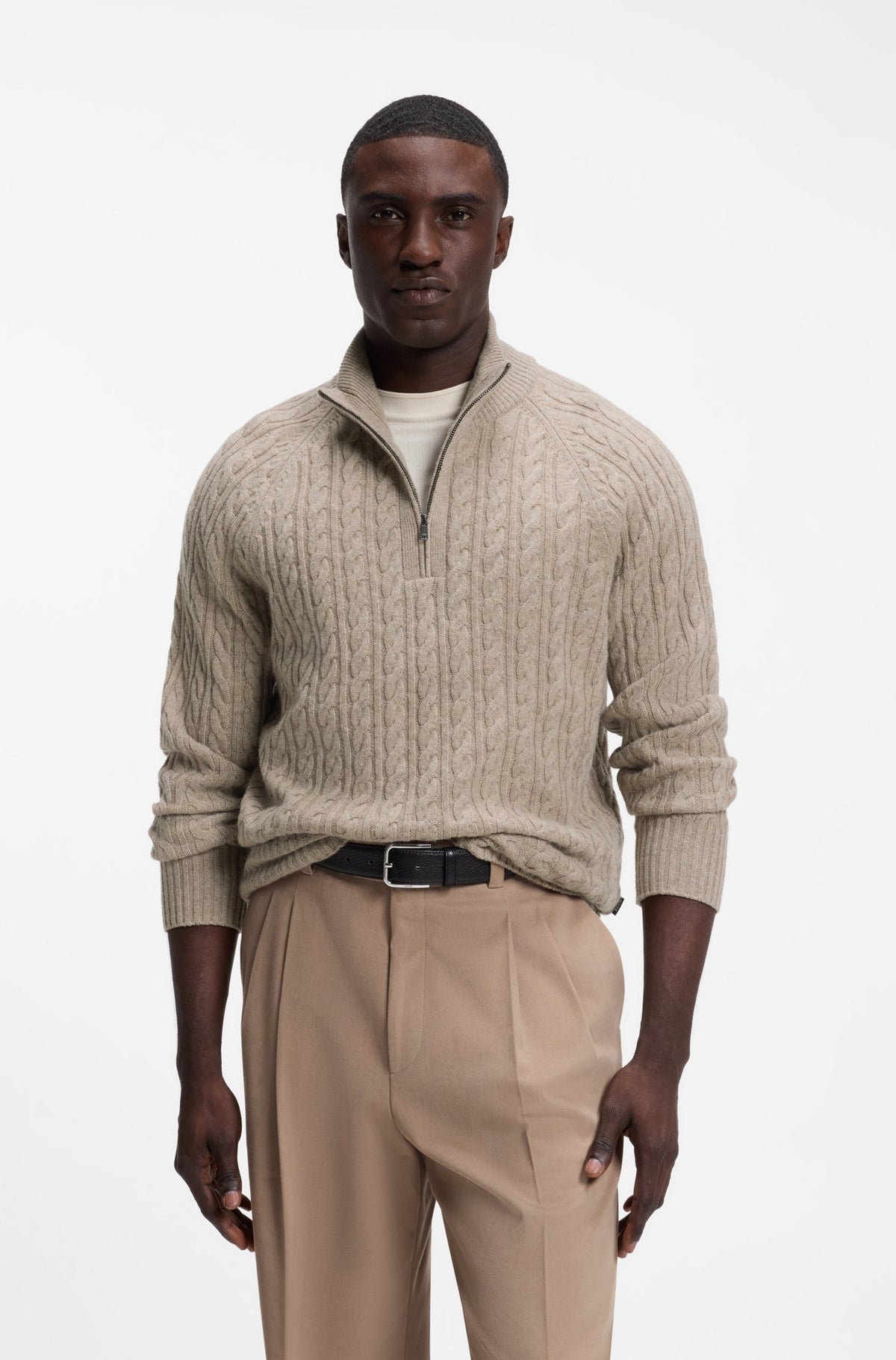 BOSS MEN PULLOVER H-FURORE HALF ZIP OPEN BROWN