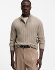 BOSS MEN PULLOVER H-FURORE HALF ZIP OPEN BROWN