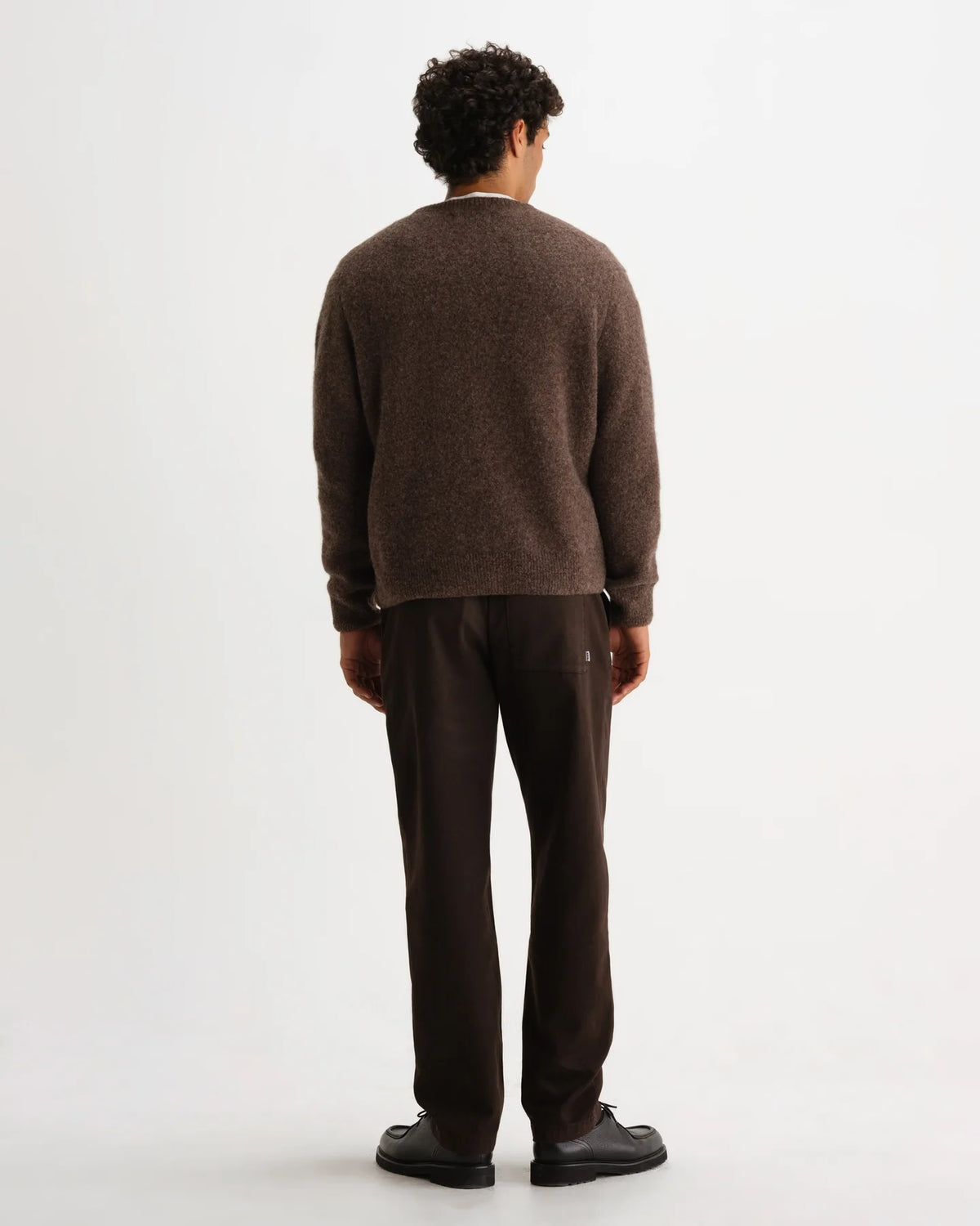 WAX LONDON PULLOVER KEMP V-NECK FLUFFY WOOL BLEND CHOCOLATE BROWN