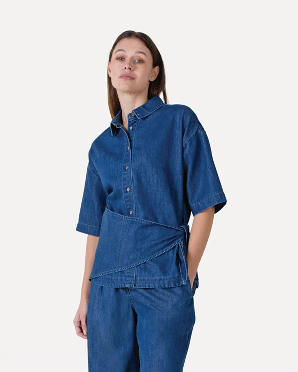 ANOTHER-LABEL BLOUSE MICHELE MID BLUE DENIM