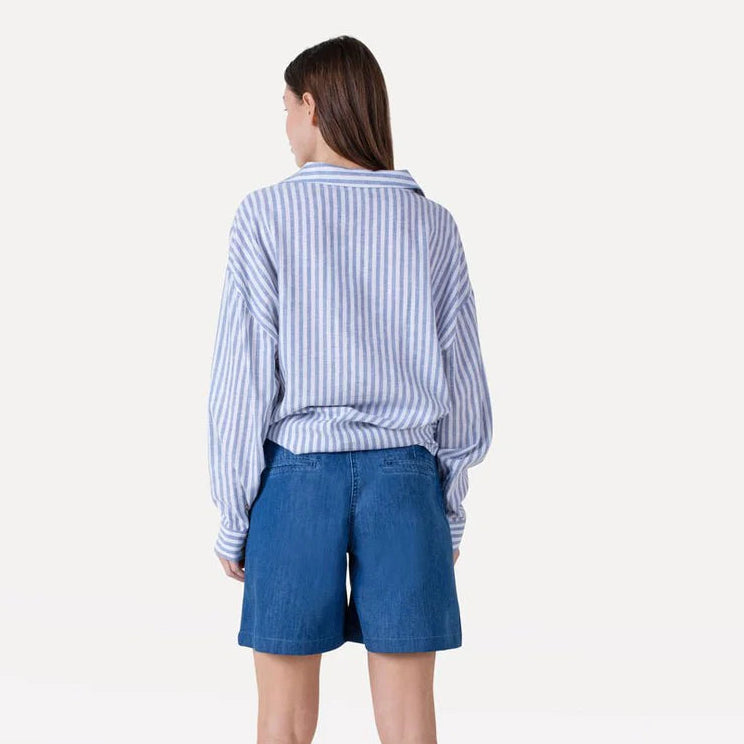 ANOTHER-LABEL SHORT MOORE PLEATED DENIM MID BLUE