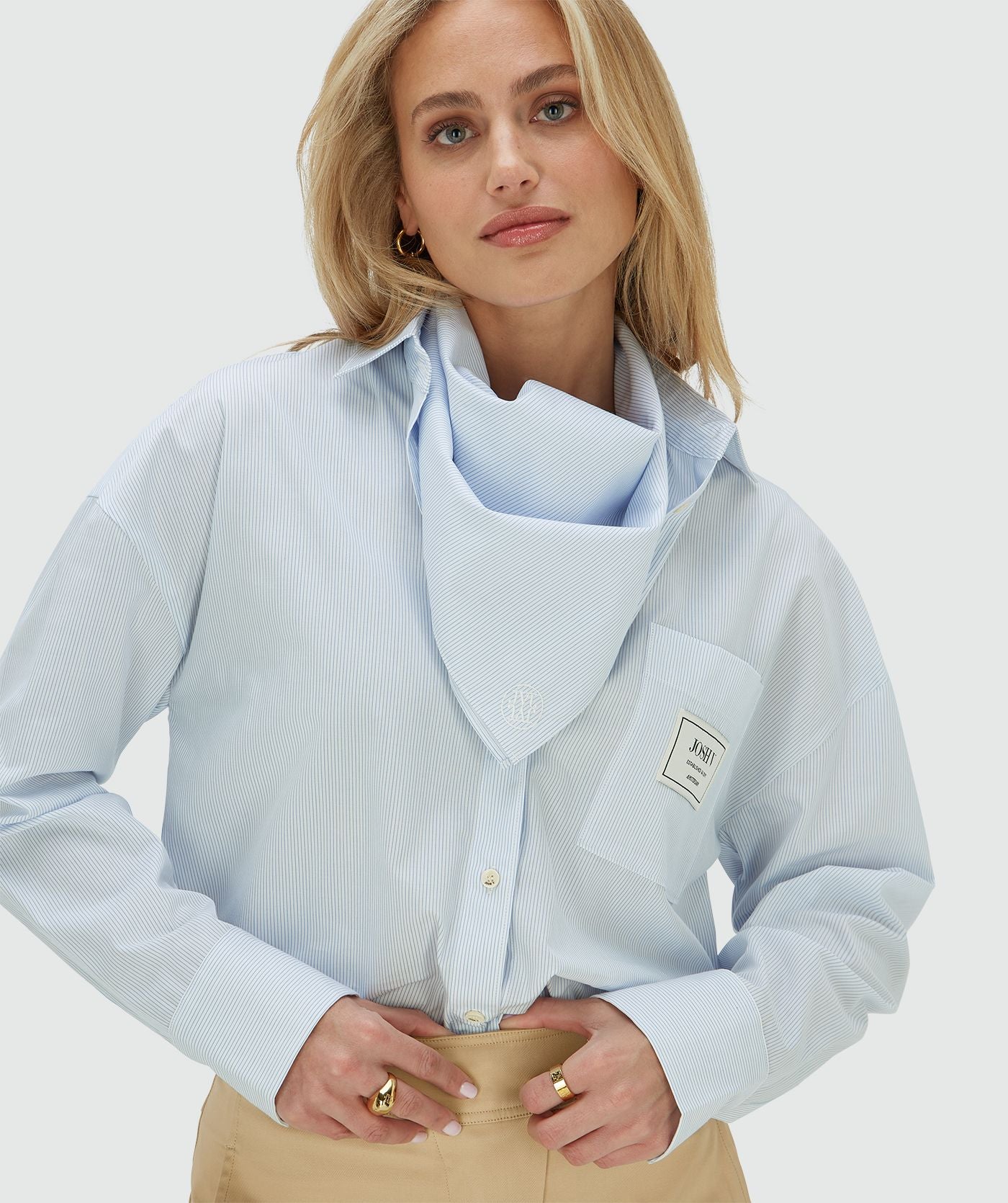 JOSH V BLOUSE NEVEAH OVERSIZED MET SJAALTJE FRESH BLUE STRIPE