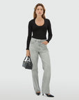 JOSH V JEANS PHEBE MID RISE MET STUDS GREY DENIM