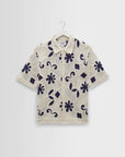 WAX LONDON OVERHEMD PORTO DOODLE CROCHET KNITTED ECRU/NAVY