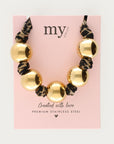 MY JEWELLERY KETTING GEVLOCHTEN PANTERPRINT EN CHUNKY BOLLEN BROWN