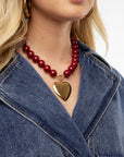 MY JEWELLERY KETTING STATEMENT RONDE KRALEN BURGUNDY