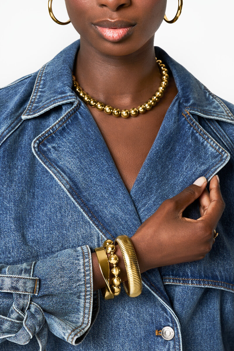 MY JEWELLERY ARMBAND ELASTIEK CHUNKY DUBBELE KRALEN GOLD