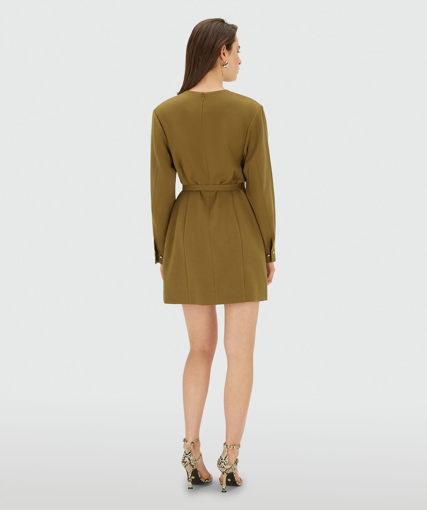 JOSH V JURK REVA DRESS MET SCHOUDERVULLING OLIVE GREEN
