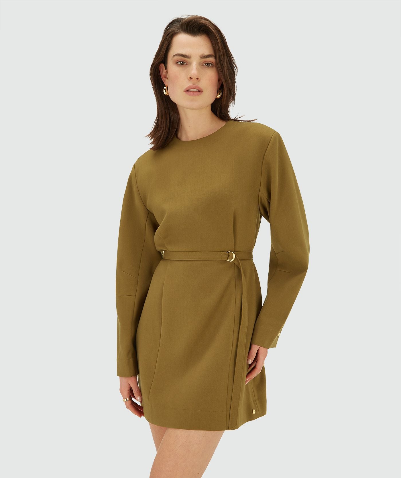 JOSH V JURK REVA DRESS MET SCHOUDERVULLING OLIVE GREEN