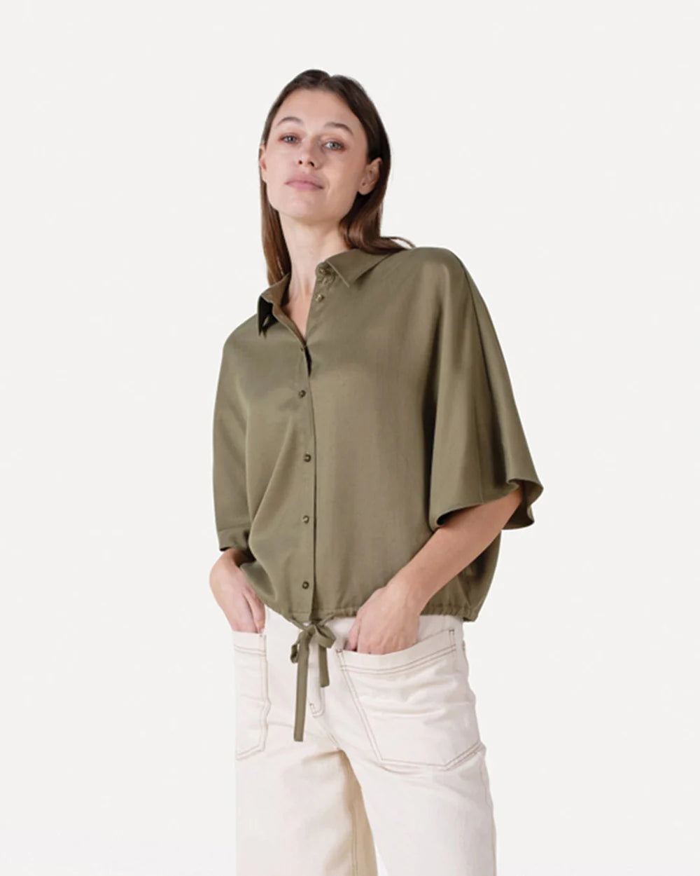 ANOTHER-LABEL BLOUSE RILA SHIRT S/S MARTINI OLIVE