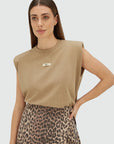 JOSH V T-SHIRT SUE REGULAR FIT WITH SHOULDER-PADS LIGHT KHAKI MELANGE