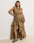 JOSH V ROK TARRANT HIGH WAISTED MAXI SKIRT LIGHT KHAKI