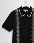 WAX LONDON OVERHEMD TELLARO SS SHIRT RETRO EMBROIDERY BLACK/ECRU