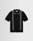 WAX LONDON OVERHEMD TELLARO SS SHIRT RETRO EMBROIDERY BLACK/ECRU