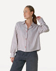 ANOTHER-LABEL BLOUSE THEA STRIPE SHIRT L/S POMEGRANATE STRIPE