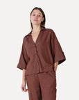 ANOTHER-LABEL BLOUSE VALERIE SHIRT S/S LINNEN CHOCOLATE FONDANT
